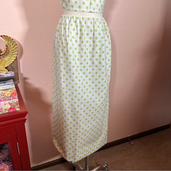 Vintage 60 70 Mod MCM Polka Dot Coquette Girl Cropped Top Maxi Skirt Set Dress - Picture 11 of 17